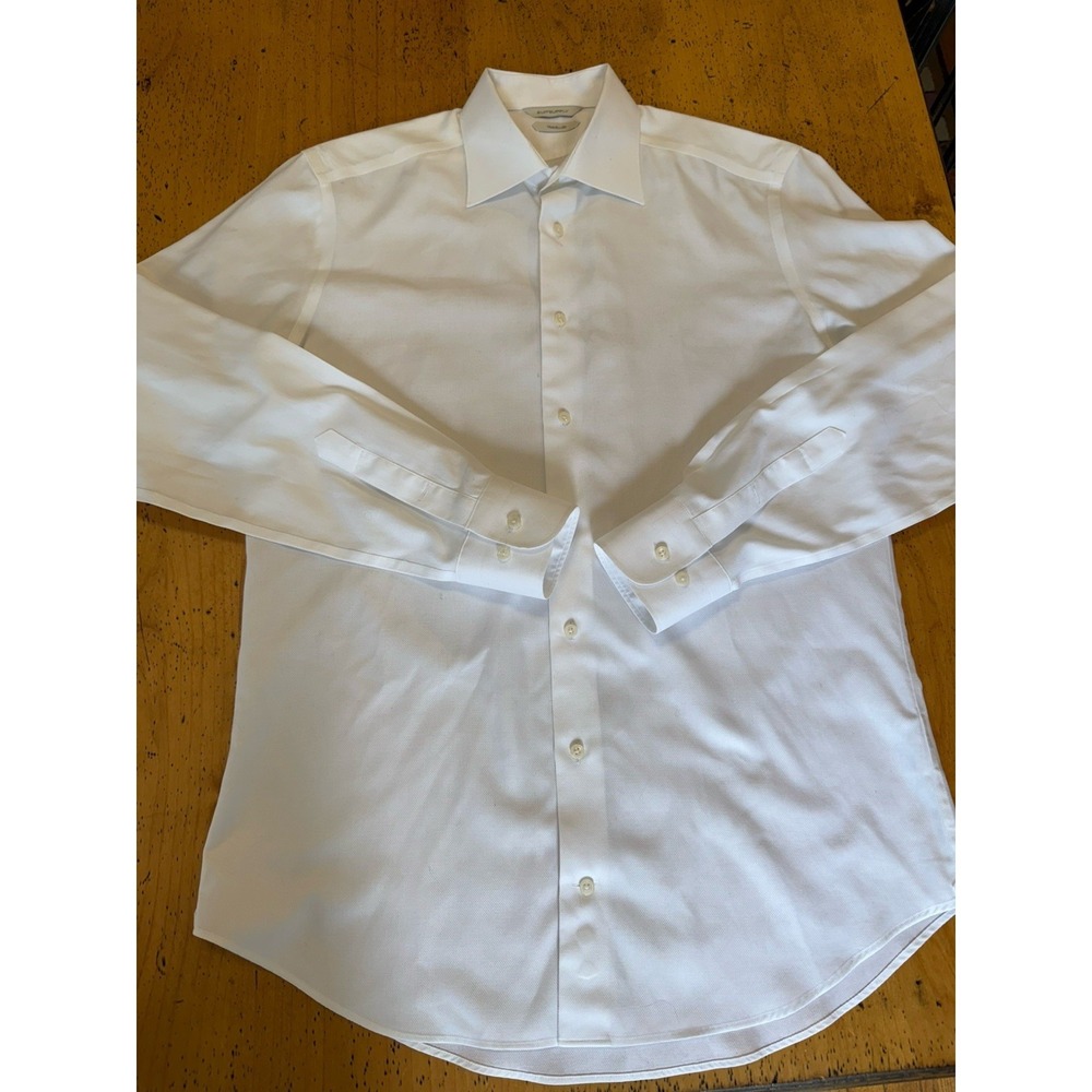 Suitsupply Traveller Men's Formal Shirt 40/15.75 Slim White Pure Button Placket
